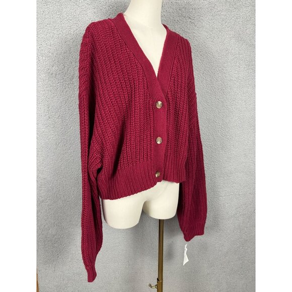 Roxy Women's Rumba Red Cropped Button-Front Knit Cardigan Sweater XL NWT's - Picture 3 of 8
